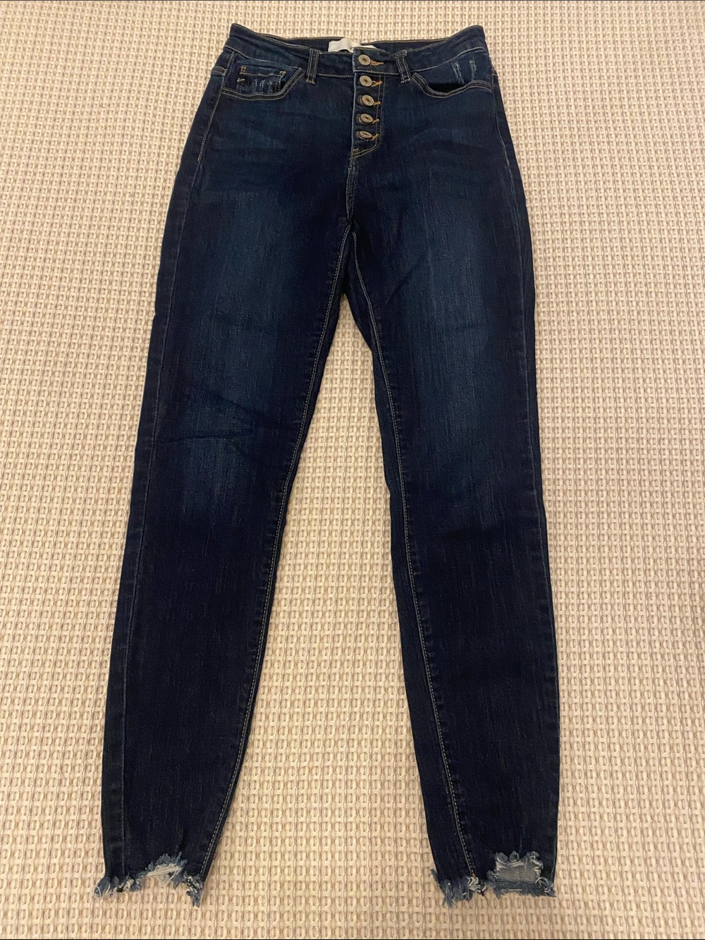 KanCan Dark Blue High-Rise Skinny Jeans with Button-Fly